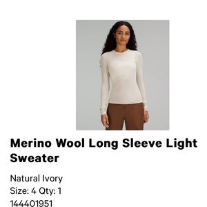 Nwt Lululemon merino wool long sleeve light sweater